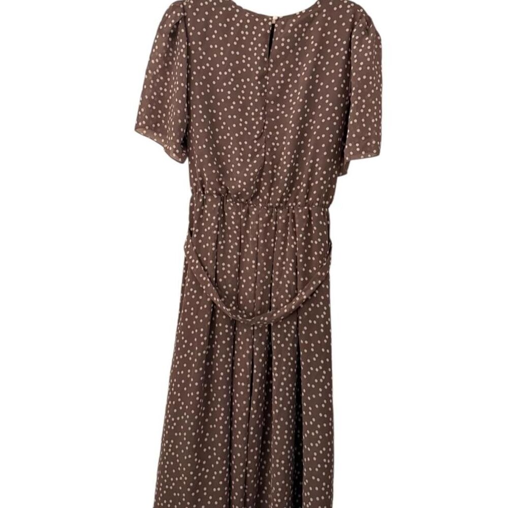 Mocha Brown Polka Dot Tie Waist Midi Dress 1XL — Y2K Retro Cottagecore Trendy Pl